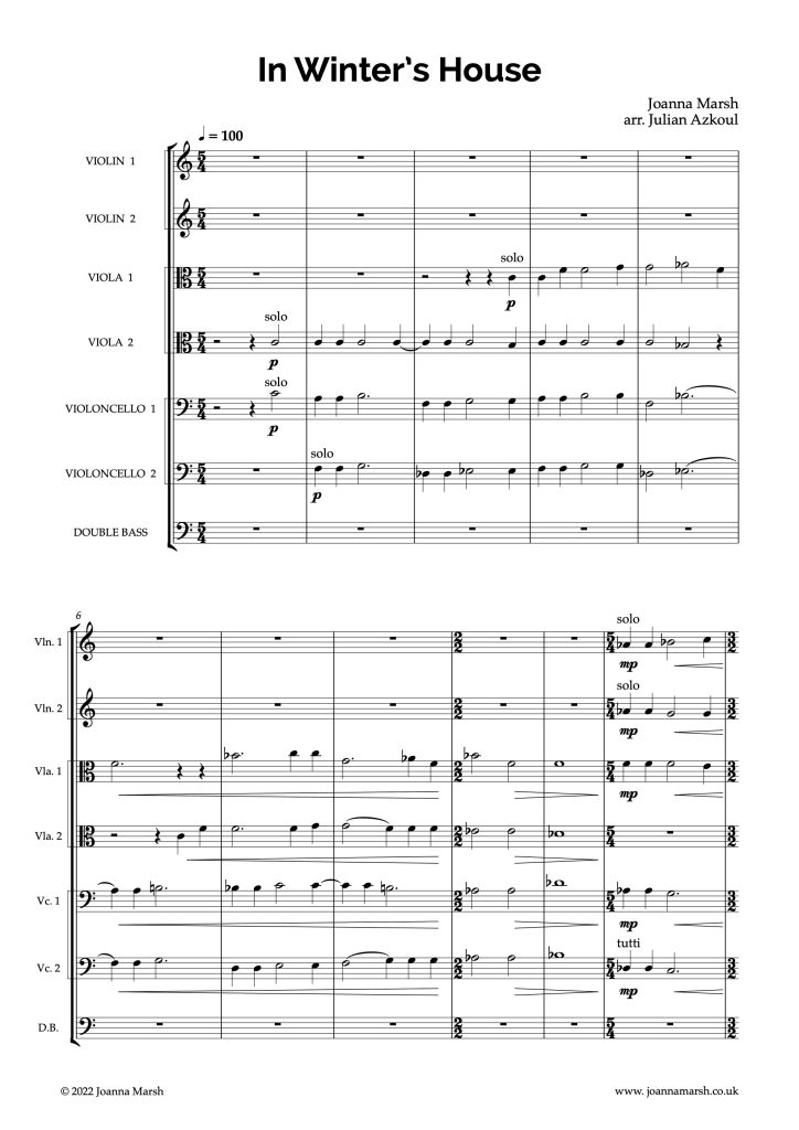 Joanna Marsh | Composer » In Winter’s House (String Arrangement)